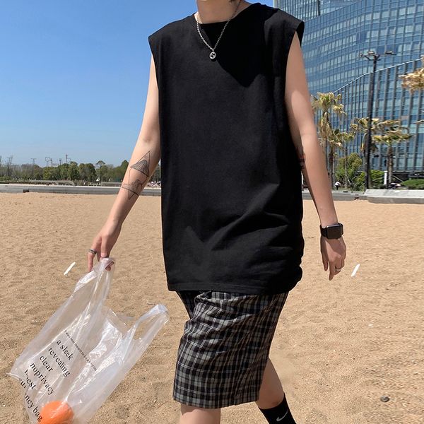 summer korean fashion o-neck mens tank 100% cotton soft loose oversize sleeveless black lake green 220426, White;black
summer korean fashion o-neck mens tank 100% cotton soft loose oversize sleeveless black lake green 220426, White;black