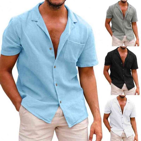men shirt solid turn-down collar button-up vintage loose cardigan for men short sleeve single-breasted summer streetwear y220411, White;black
men shirt solid turn-down collar button-up vintage loose cardigan for men short sleeve single-breasted summer streetwear y220411, White;black