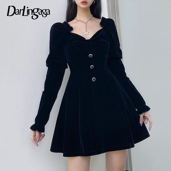 darlingaga korean fashion elegant buttons velour black dress women ruffles a-line puff sleeve autumn party dresses mini clothes, Black;gray
darlingaga korean fashion elegant buttons velour black dress women ruffles a-line puff sleeve autumn party dresses mini clothes, Black;gray
