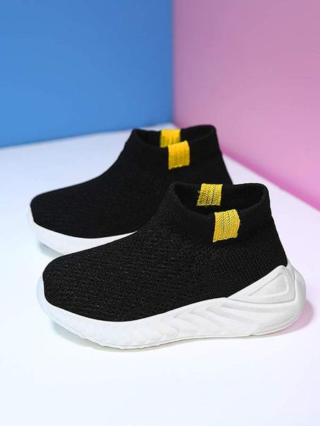 toddler boys knit chunky slip on sneakers she, Black