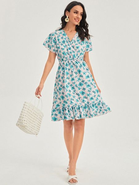 floral print ruffle trim dress u4bq#, Black;gray
floral print ruffle trim dress u4bq#, Black;gray