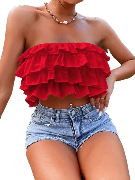 petite layered ruffle trim tube s05o#, White
petite layered ruffle trim tube s05o#, White