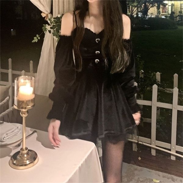gothic black velvet dress evening party long sleeve y2k mini dres vintage elegant dress korean autumn 220317, Black;gray
gothic black velvet dress evening party long sleeve y2k mini dres vintage elegant dress korean autumn 220317, Black;gray
