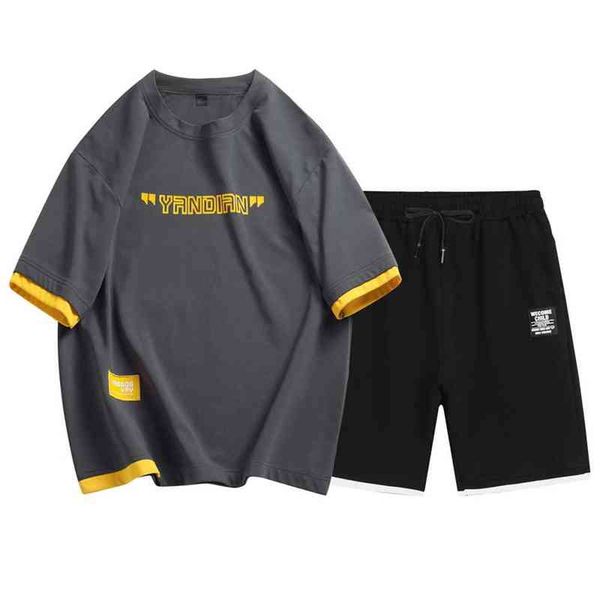 2 piece set men summer clothes hip hop shorts fashion clothing 2022 streetwear tracksuit athletic style, Gray 
2 piece set men summer clothes hip hop shorts fashion clothing 2022 streetwear tracksuit athletic style, Gray