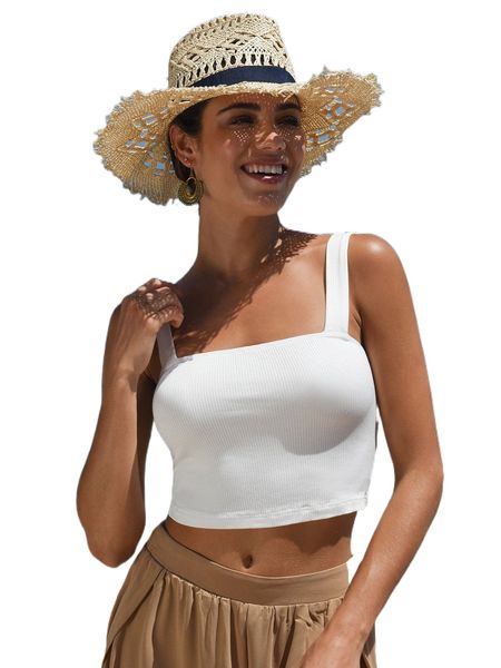 solid rib-knit crop cami c8m2#, White