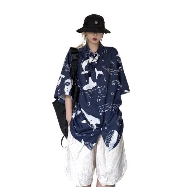 women's blouses & shirts female summer whale print loose short-sleeved turn-down collar shirt commuter vintage male trendy hip-hop over, White
women's blouses & shirts female summer whale print loose short-sleeved turn-down collar shirt commuter vintage male trendy hip-hop over, White