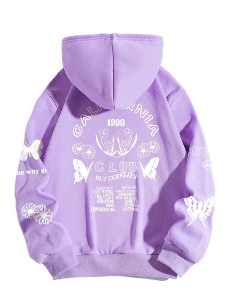 butterfly & slogan graphic drawstring thermal lined hoodie t5qb#, Black 
butterfly & slogan graphic drawstring thermal lined hoodie t5qb#, Black