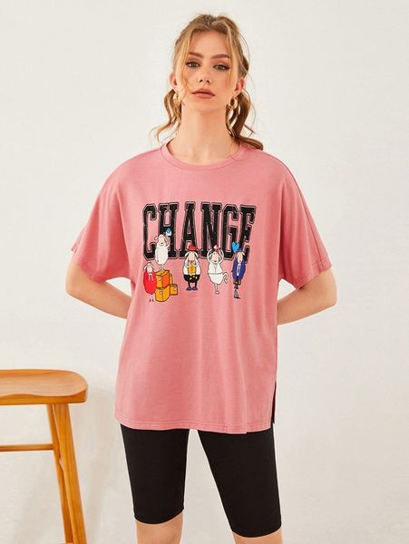 letter & cartoon graphic print tee i0pf#, White
letter & cartoon graphic print tee i0pf#, White