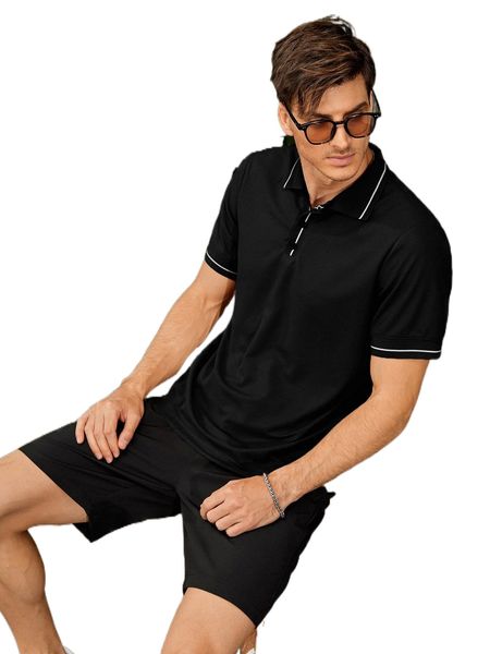 men single striped trim polo shirt 64jo#, White;black