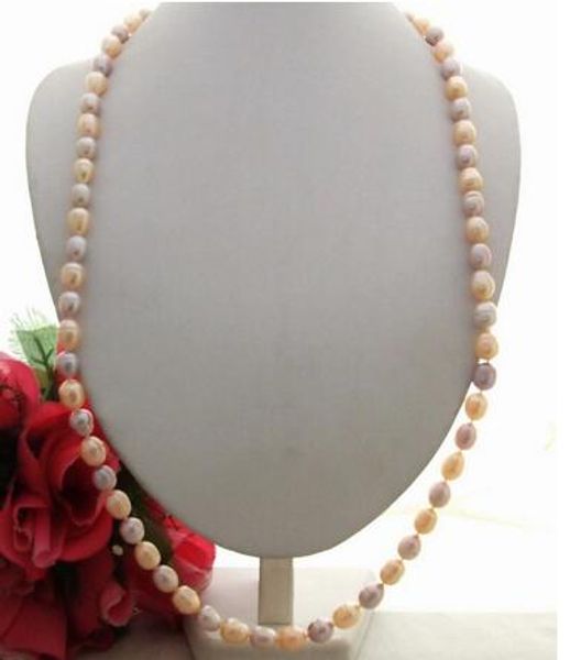 hand knotted 9-10mm pink and purple rice freshwater cultured pearl necklace 82cm fashion jewelry, Silver
hand knotted 9-10mm pink and purple rice freshwater cultured pearl necklace 82cm fashion jewelry, Silver