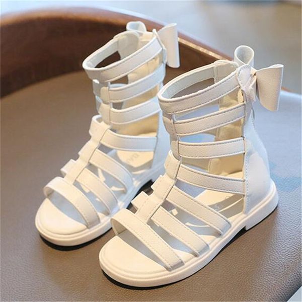 

Kids Girls Designer Sandals Toddler Baby Gladiator Shoes Children Princess Bowknot High Boots Size 22-31, Black