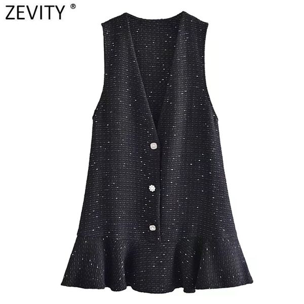 zevity women vintage v neck diamond buttons tweed mini vest dress lady chic sleeveless hem ruffles casual vestido ds9217 220330, Black;gray
zevity women vintage v neck diamond buttons tweed mini vest dress lady chic sleeveless hem ruffles casual vestido ds9217 220330, Black;gray
