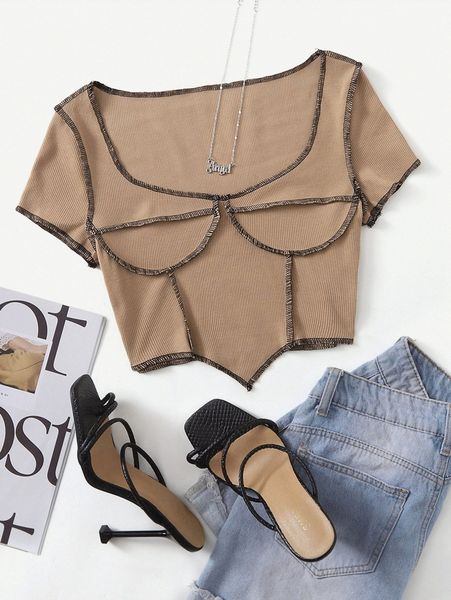 contrast stitch bustier tee n7qc#, White
