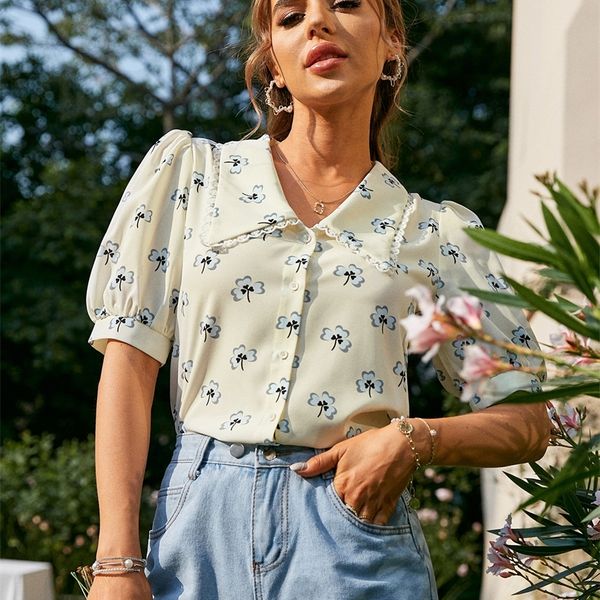 vintage floral print women summer blouse peter pan collar puff short sleeve shirt office lady blouse shirts 220527, White
vintage floral print women summer blouse peter pan collar puff short sleeve shirt office lady blouse shirts 220527, White