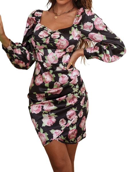 floral print sweetheart neck puff sleeve wrap hem satin bodycon dress i8bz#, Black;gray
floral print sweetheart neck puff sleeve wrap hem satin bodycon dress i8bz#, Black;gray