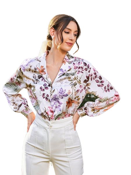 floral print button front blouse h8lf#, White