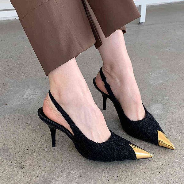 2022 early spring new baotou metal thin heel french women's single shoes banquet shallow mouth pointed high heels, Black
2022 early spring new baotou metal thin heel french women's single shoes banquet shallow mouth pointed high heels, Black