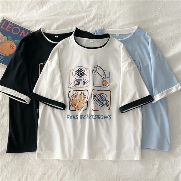 women casual loose t shirt summer creative color matching cartoon print white harajuku short sleeve t-shirt kawaii clothes 220509
women casual loose t shirt summer creative color matching cartoon print white harajuku short sleeve t-shirt kawaii clothes 220509