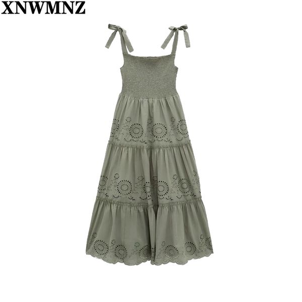 xnwmnz women lace up shoulder strap elastic bust cutwork embroidery ruffled long dress womens green casual summer dresses 210513, Black;gray
xnwmnz women lace up shoulder strap elastic bust cutwork embroidery ruffled long dress womens green casual summer dresses 210513, Black;gray