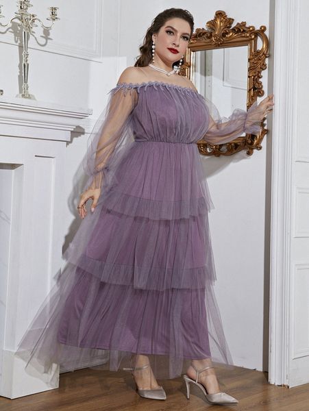 plus appliques flounce sleeve layer hem mesh dress z2co#, Black
plus appliques flounce sleeve layer hem mesh dress z2co#, Black