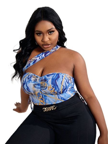 sxy plus marble & chain print one shoulder crop y2zn#, Black
sxy plus marble & chain print one shoulder crop y2zn#, Black