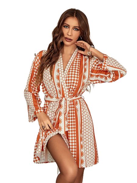 random geo print drop shoulder belted dress u24e#, Black;gray
random geo print drop shoulder belted dress u24e#, Black;gray