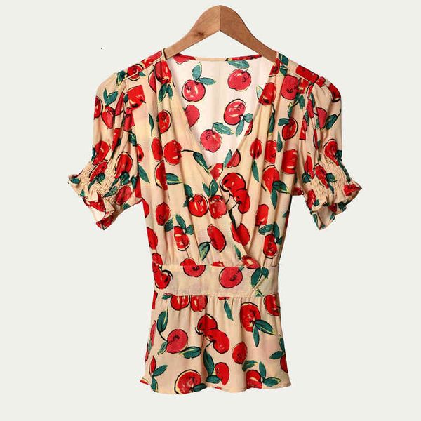 women's polos spring / summer sweet style apple print v-neck slim waist short shirt, White
women's polos spring / summer sweet style apple print v-neck slim waist short shirt, White