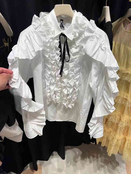 women's polos stand collar ruffle long sleeve shirt niche summer elegant solid color aging, White
women's polos stand collar ruffle long sleeve shirt niche summer elegant solid color aging, White