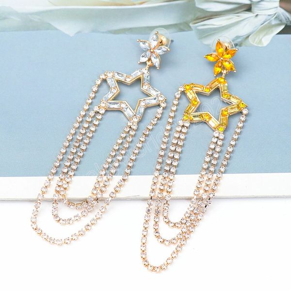 star tassel crystal hollow dangle earrings for women high-quality vintage earrings jewelry party gift, Silver 
star tassel crystal hollow dangle earrings for women high-quality vintage earrings jewelry party gift, Silver