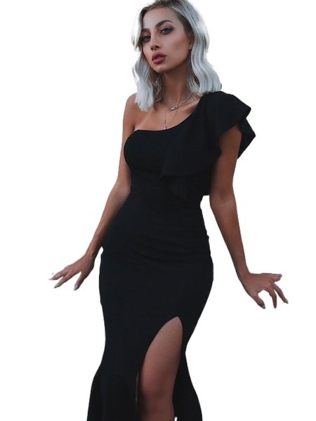 one shoulder slit pep hem dress z1jm#, Black;gray
one shoulder slit pep hem dress z1jm#, Black;gray