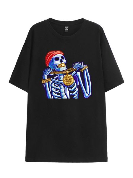 x estabon jay skull graphic oversized tee t5sy#, White