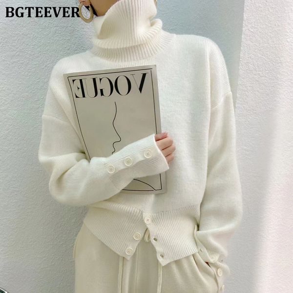 chic turtleneck women sweaters long sleeve loose button female knitted pullovers autumn winter ladies knitwear, White;black
chic turtleneck women sweaters long sleeve loose button female knitted pullovers autumn winter ladies knitwear, White;black