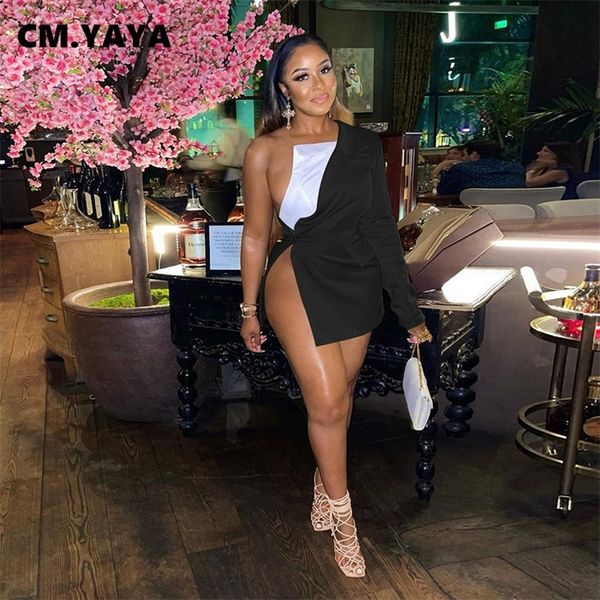 cm.yaya women blazers patchwork asymmetrical one shoulder coats night clubwear female fashion high streetwear autumn 220402, White;black
cm.yaya women blazers patchwork asymmetrical one shoulder coats night clubwear female fashion high streetwear autumn 220402, White;black