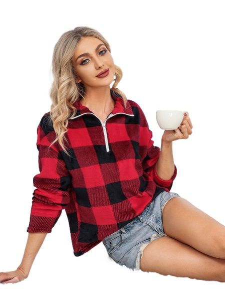 buffalo plaid half zip flannel sweatshirt l2h6#, Black
buffalo plaid half zip flannel sweatshirt l2h6#, Black