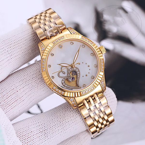 exquisite women's watch 35mm mechanical movement sapphire crystal mirror diamond gold stainless steel band classic design deep water re, Slivery;brown
exquisite women's watch 35mm mechanical movement sapphire crystal mirror diamond gold stainless steel band classic design deep water re, Slivery;brown
