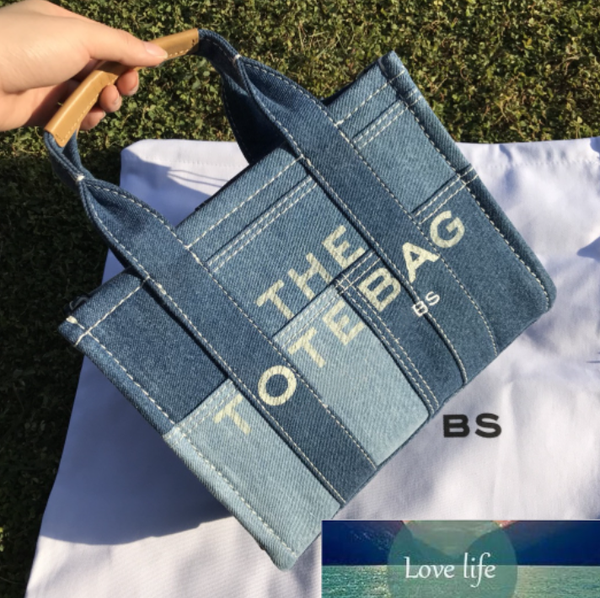 women's summer canvas denim the totes bags with letters logo letter fashion portable shoulder bag tote bag gift