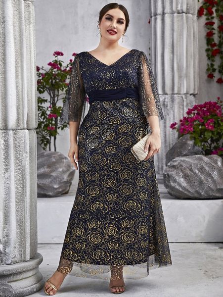 plus jacquard mesh panel prom dress 803j#, Black 
plus jacquard mesh panel prom dress 803j#, Black