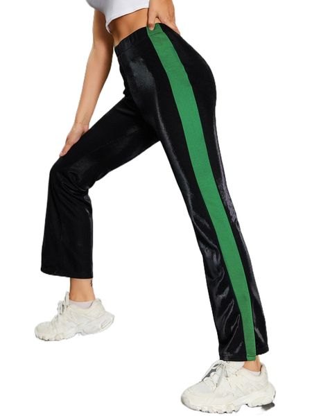 contrast side seam flare leg pants f5fl#, Black;white 
contrast side seam flare leg pants f5fl#, Black;white