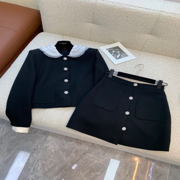 two piece dress early spring miu lace doll collar jacket + a-line high waist skirt aging elegant suit, White
two piece dress early spring miu lace doll collar jacket + a-line high waist skirt aging elegant suit, White