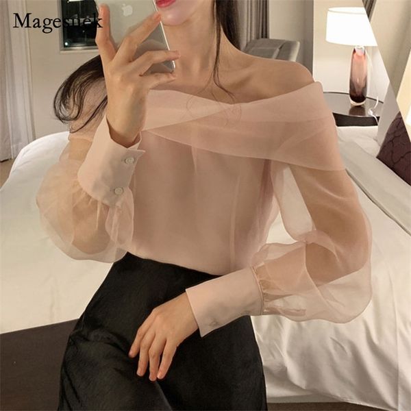women korean solid transparent long sleeve spring mesh blouse ladies elegant clavicle oneshoulder shirt 13412 220707, White
women korean solid transparent long sleeve spring mesh blouse ladies elegant clavicle oneshoulder shirt 13412 220707, White