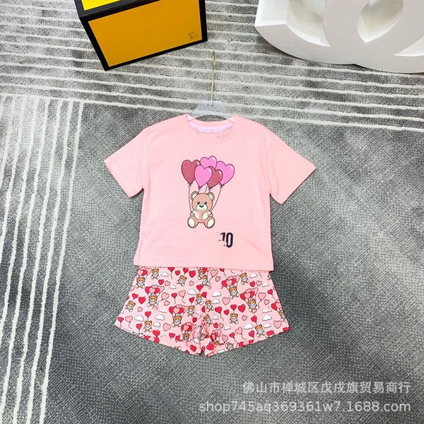children's suit short sleeve cartoon bear love balloon t-shirt over printed shorts cute brand suit, White
children's suit short sleeve cartoon bear love balloon t-shirt over printed shorts cute brand suit, White