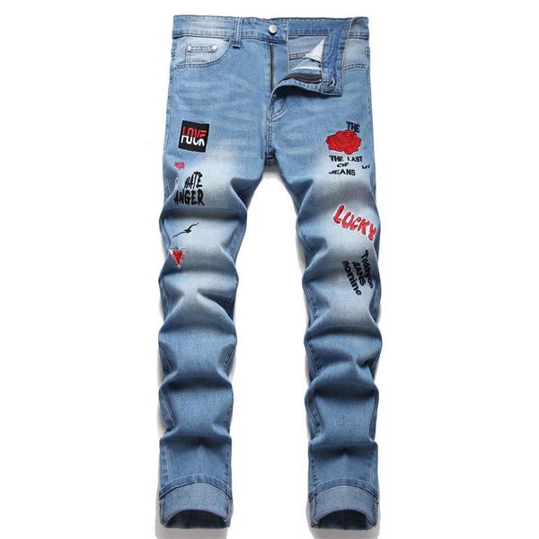 men's jeans high street summer trend light blue mid-waist zipper rose embroidery men's clothing hip hop slim stretch cotton pantsm
men's jeans high street summer trend light blue mid-waist zipper rose embroidery men's clothing hip hop slim stretch cotton pantsm