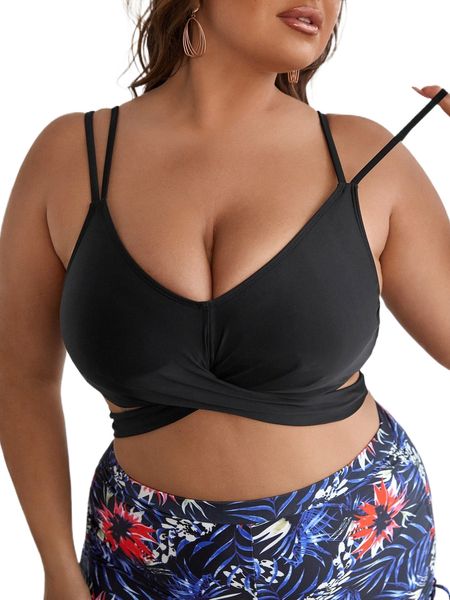 plus wrap cross tie back bikini w2ea#, Black 
plus wrap cross tie back bikini w2ea#, Black