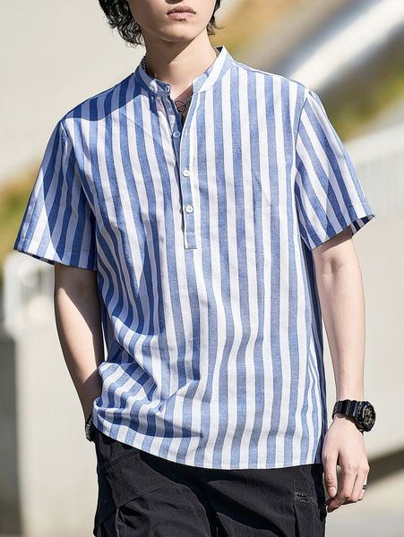 men striped half button shirt w4xd#, White;black
