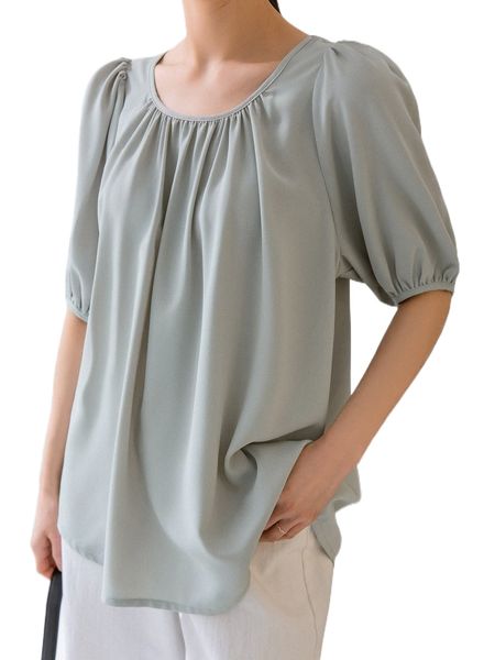 dazy-less puff sleeve solid blouse i8mw#, White
dazy-less puff sleeve solid blouse i8mw#, White