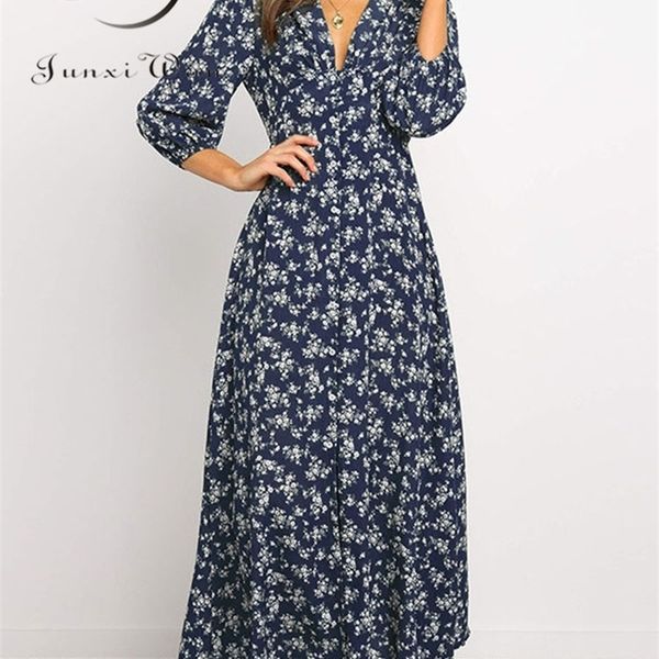 women summer elegant floral print maxi dress boho three quarter sleeve v neck casual office long dress beach robe tunic 220517, Black;gray
women summer elegant floral print maxi dress boho three quarter sleeve v neck casual office long dress beach robe tunic 220517, Black;gray