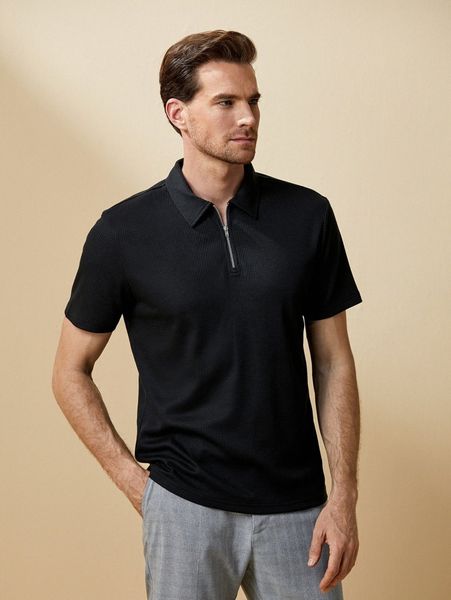 men quarter zip waffle knit polo shirt q5au#, White;black
men quarter zip waffle knit polo shirt q5au#, White;black