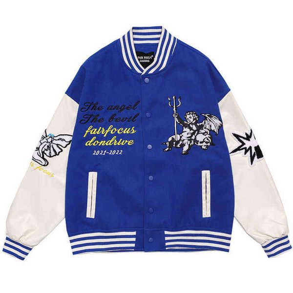 hop men hip varsity jacket angel letter embroidery baseball jacket 2021 autumn streetwear fashion oversized bomber jacket t220728, Black;brown
hop men hip varsity jacket angel letter embroidery baseball jacket 2021 autumn streetwear fashion oversized bomber jacket t220728, Black;brown
