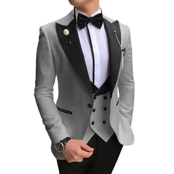 brand new light grey groom tuxedos black peak lapel groomsmen mens wedding dress style man jacket blazer 3 piece suit jacket pants vest tie, Black;gray
brand new light grey groom tuxedos black peak lapel groomsmen mens wedding dress style man jacket blazer 3 piece suit jacket pants vest tie, Black;gray