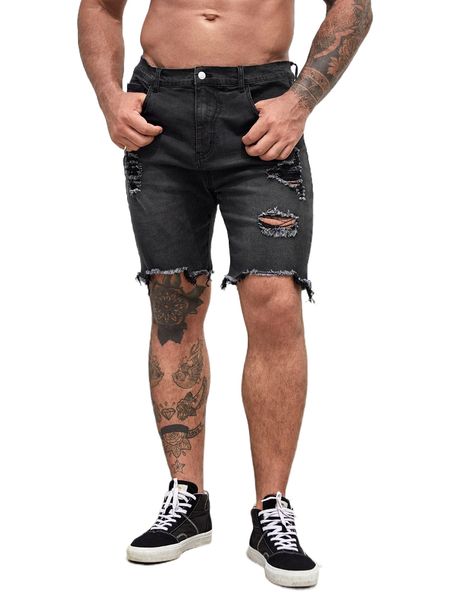 men ripped raw trim denim shorts o7az#, White;black